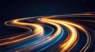 Abstract light trails curving through night sky photo