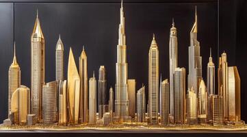 Detailed golden model of Dubai skyline photo