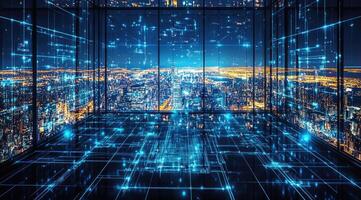 Modern city, digital network photo