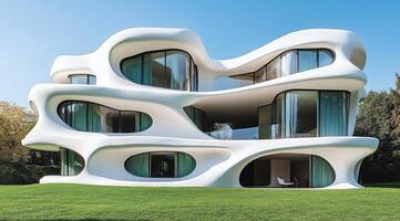 Modern, organic, white house with flowing forms photo