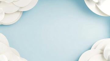 Soft white circles frame a light blue background photo