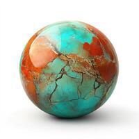 Polished sphere of vibrant turquoise and orange stone photo