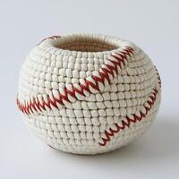 Knitted baseball-shaped basket photo
