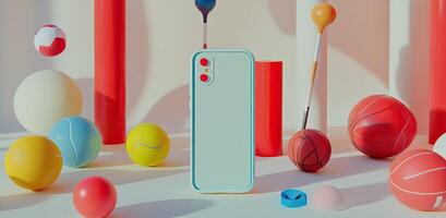 Pastel Smartphone Amidst Colorful Balls and Cylinders photo