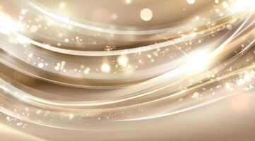 Elegant, flowing curves of light beige and gold, sparkling with tiny highlights photo