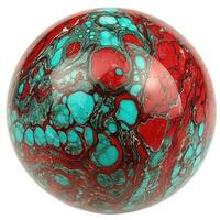 Stunning, colorful, round sphere of red and teal stone photo