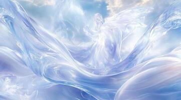 Celestial being enveloped in ethereal fabric, bathed in soft light photo