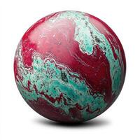 Marbled bowling ball, vibrant red and teal design photo