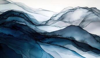 Misty mountain range, fluid ink art photo
