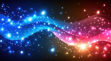 Abstract glowing waves with sparkling particles photo