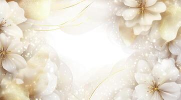 Elegant white and gold floral frame. Soft, delicate flowers and gold accents create a luxurious, airy border photo