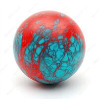 Red and teal marbled sphere photo