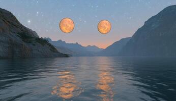 Two moons over a tranquil fjord photo