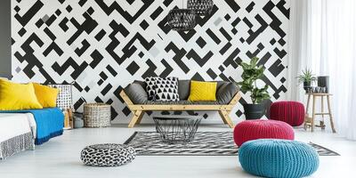 Stylish Modern Living Room with Bold Geometric Pattern photo