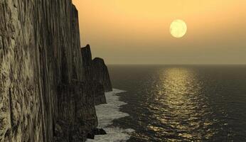 Dramatic coastal sunset over craggy cliffs photo