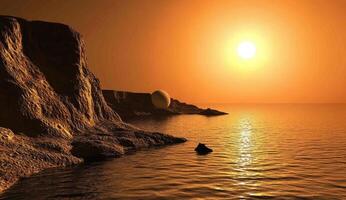 Sunrise over alien coastline photo