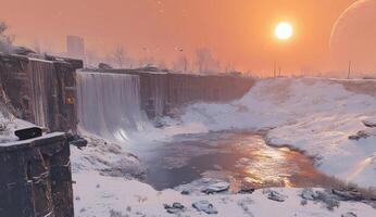 Frozen Waterfall at Dawn photo