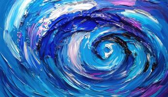Abstract swirling vortex of vibrant blues, whites, and pinks. Thick impasto style photo