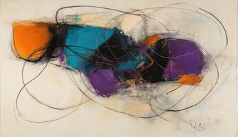 Abstract composition of vibrant, overlapping shapes and gestural lines photo
