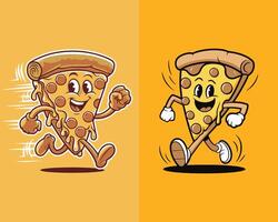 Pizza Logo Victor Set Slice Running with a Smile on Yellow Background vector