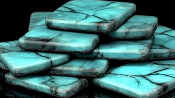 Stack of Vibrant Turquoise Tiles with Unique Marble Patterns photo