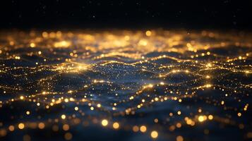 Abstract Golden Dots Forming a Luminous Wave Pattern on Dark Background photo