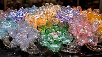 Colorful Glass Flowers in Bloom Creating a Decorative Vibrant Display photo
