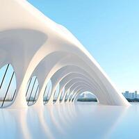 Modern Architectural Structure with Curved White Columns and Panoramic Views photo