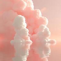 Ethereal Pink and White Clouds Reflecting on a Tranquil Water Surface photo