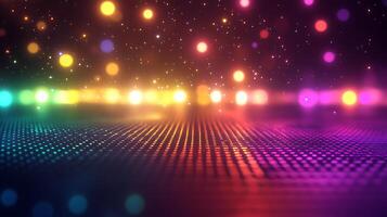 Vibrant Colorful Lights with Digital Grid and Glowing Sparkles photo