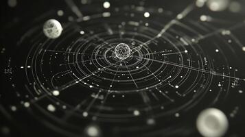 Abstract Representation of Cosmic Orbits and Spheres on Black Background photo