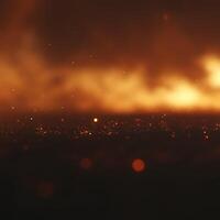 Glowing Embers and Floating Sparks Against a Fiery Golden Background photo