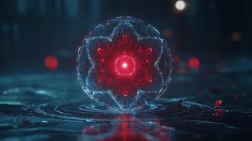 Futuristic Data Sphere with Red Glowing Center in Digital Environment photo