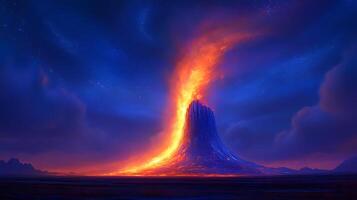 Fiery Eruption Amidst a Vibrant Starry Evening Sky photo