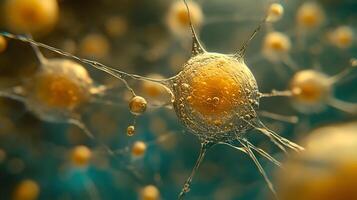 Microscopic Neural Network Visualization With Yellow and Blue Highlights photo