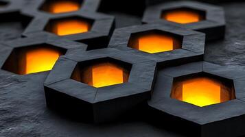 Illuminated Hexagonal Openings with Vibrant Glowing Interiors photo