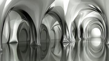 Abstract Glossy Archways Reflected in a Calm Surface with a Bright Glow photo