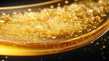 Golden Liquid with Shimmering Bubbles Abstract Close-Up photo
