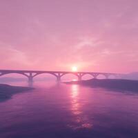 Serene Sunset Scene with Arched Bridge Over Calm Waters photo