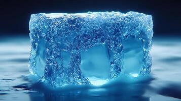 Close-Up of a Blue Ice Cube Melting on a Smooth Surface photo