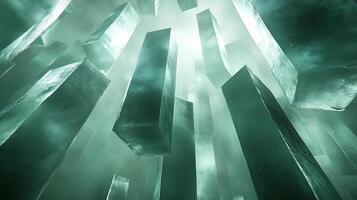 Abstract Geometric Column Structures with Misty Background in Green Hue photo