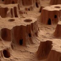 Close-Up of Eroded Clay Terrain with Cavernous Structures photo