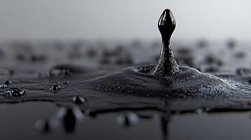 Close-Up of a Black Drop Impact Creating a Rippling Wave photo