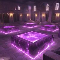Illuminated Stone Basins in a Mystical Ancient Hall photo