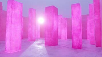 Abstract Pink Illuminated Columns in a Vibrant Mystical Setting photo