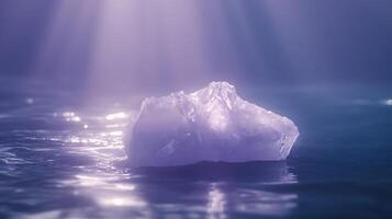 Illuminated Iceberg Reflecting Light in a Tranquil Dreamlike Ocean Scene photo