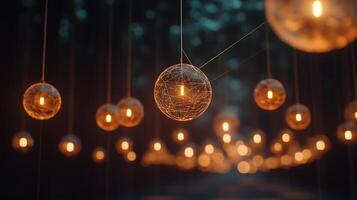 Magical Floating Illuminated Orbs in a Serene Dark Abstract Environment photo