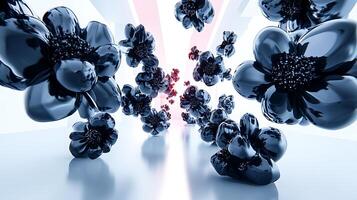 Abstract Visualization of Floating Metallic Flowers in a Bright Space photo
