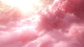 Radiant Light Streams Over Vibrant Pink Clouds in a Dreamlike Sky photo