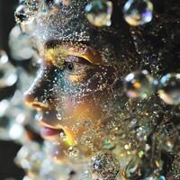 Ethereal Portrait with Glittering Crystals and Shimmering Vibrant Reflections photo